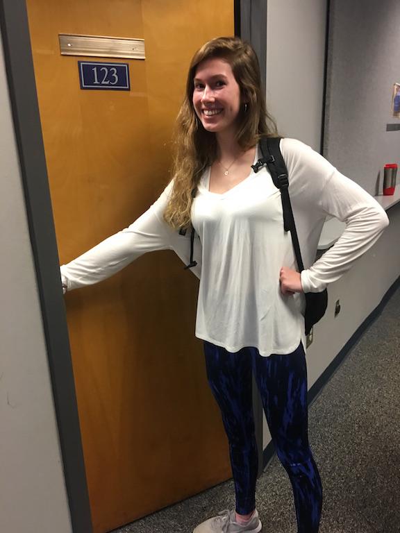 Rylie Grossnickle is looking sporty walking into Pre-cal (Photo by Kaitlyn Neel)