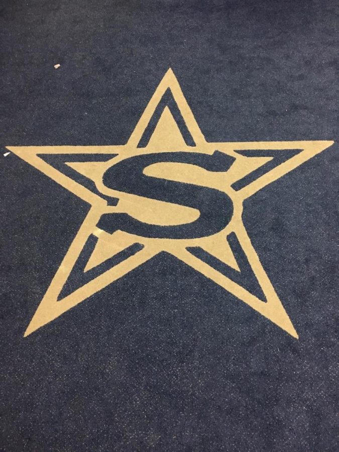 Stratford Star on floor of girls locker room (photo by Molly Garud)