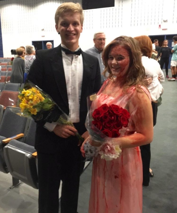 Walker Gibbons and fellow senior Gracie Childers after last falls final performance of Carrie.