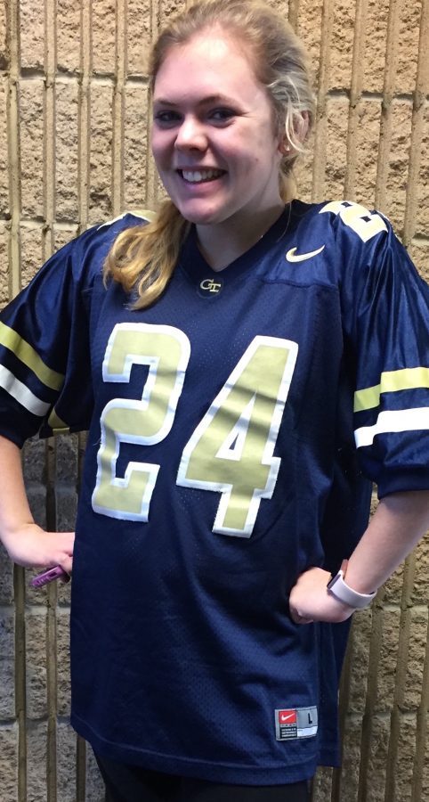 Sophomore Caroline Cole dresses up as an athlete on Mathlete vs Athlete Day. 