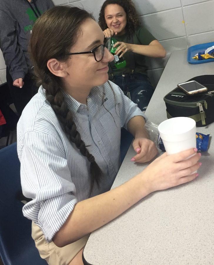 Freshmen Maya Rubenstein, laughs at lunch as she is dressed as a mathlete! 