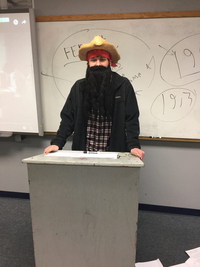 Junior Jake Moore is all dressed up for Hillbilly Day.  (Photo by Nick Dorogy)