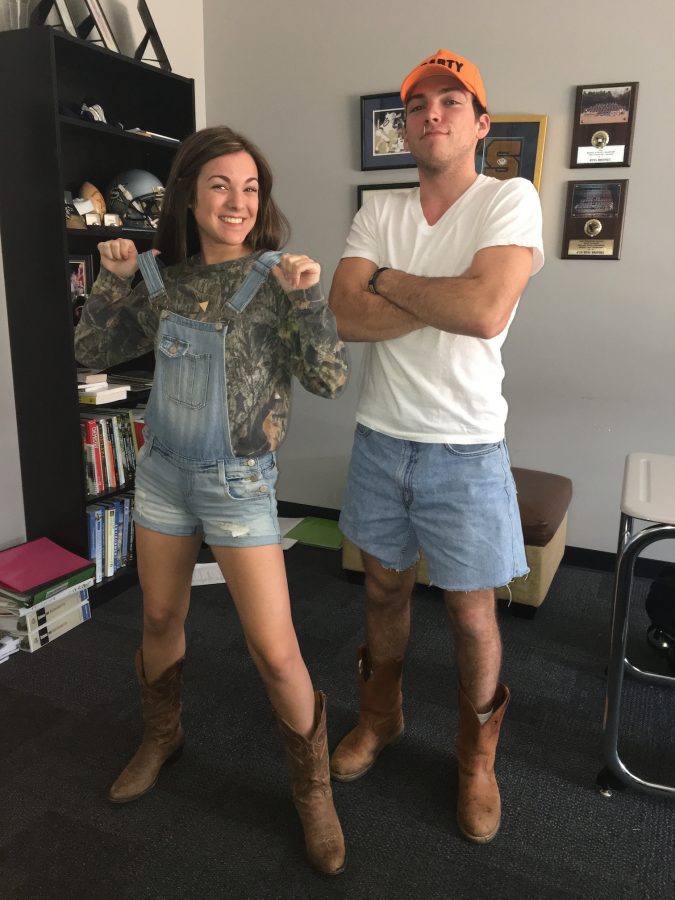 Kevin McGean and Grace Adams feel country in AP Environmental. (Photo by Carly Wanna)