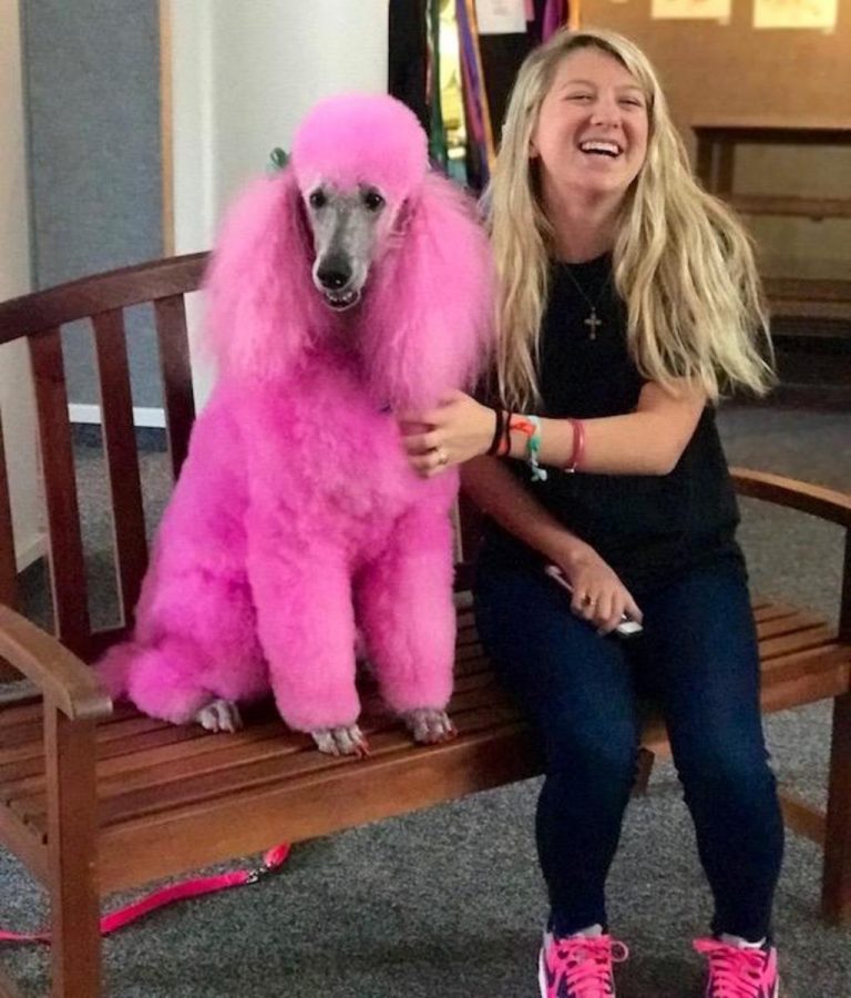 Tootle and the Poodle. Sanford Caroline Tootle Neel strikes a pose with her pink friend.