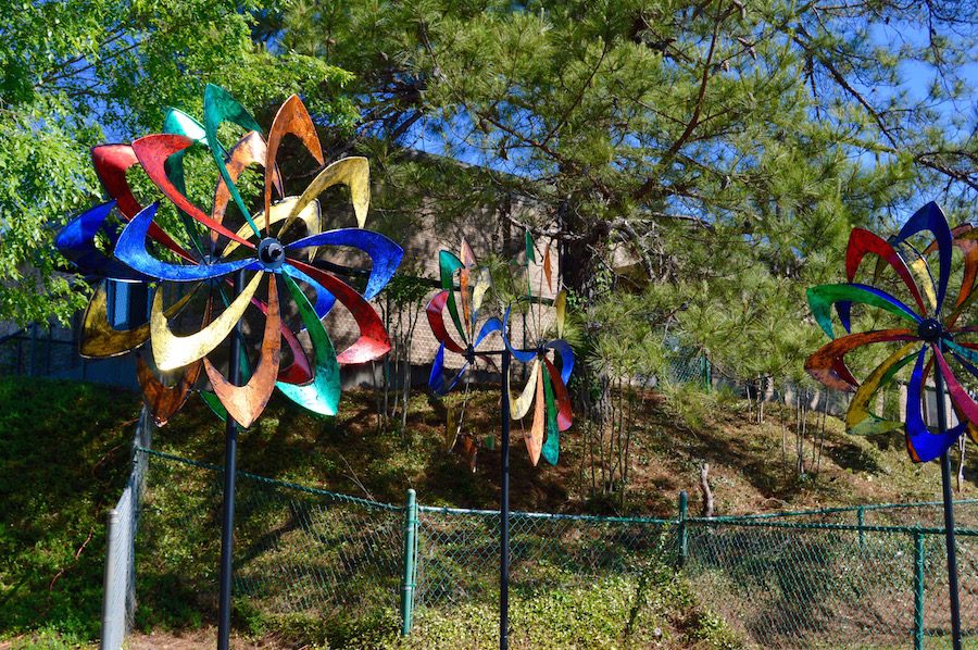 Windmills are located below the preschool playground