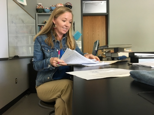 Biology teacher Mrs. Cason Wilkin is happy to be back in the classroom after missing two months to recover from her injuries.