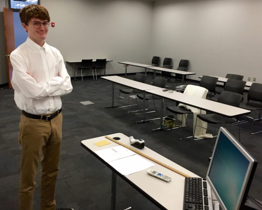 Senior Finn Anderson prepares for his presentation Monday morning. Anderson did his senior project at the ENT Center.