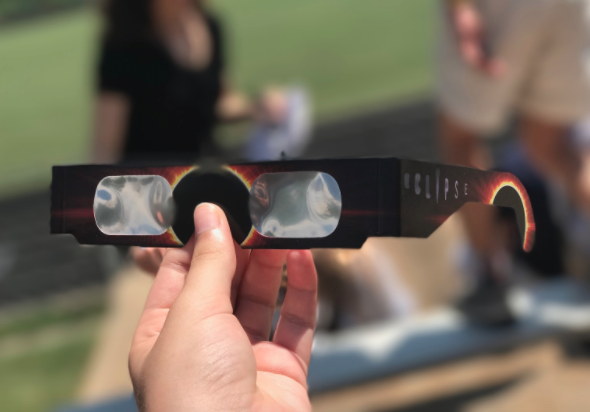 The school issued special safety glasses for students to view the eclipse.