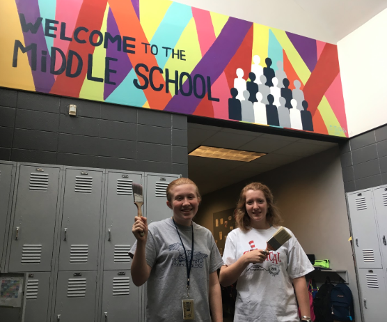 Nora Jorgensen, left, and Gabrielle Rader were among the art students who worked on the project