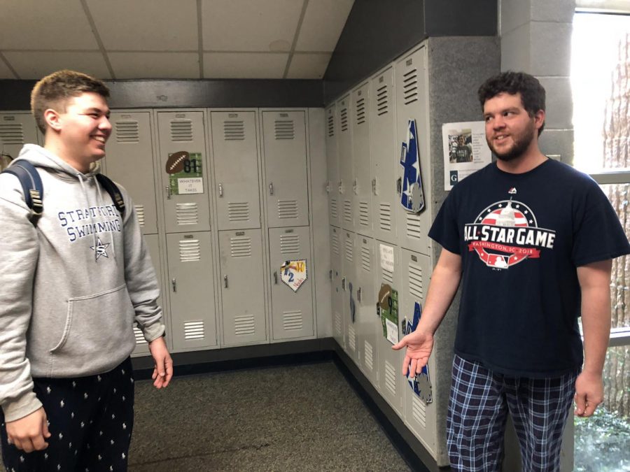 Mr. Stephen OHara and Matt Newberry chatting in the hallway on Sleeping Beauty Tuesday