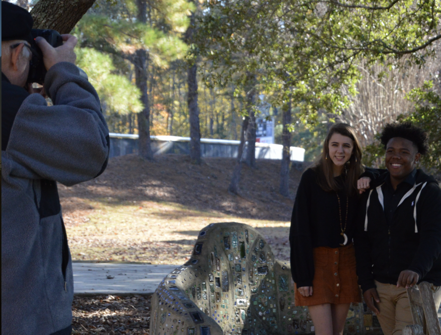 Kathryn Spinks and  Jamal Hughes strike a pose for photographer Lee McDavid. The two seniors were voted Biggest Chatterboxes.